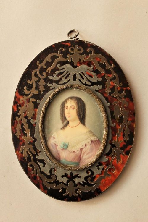 19th Century Red Boullework Miniature Watercolour Portrait