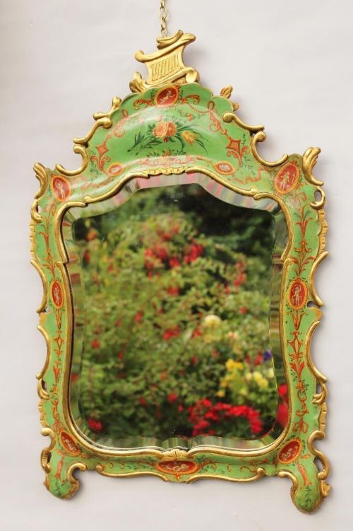 Rare 19th Century Venetian Painted and Parcel Gilt Mirror