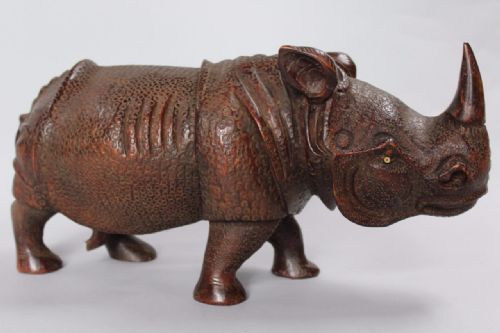 Large Carved Indian One Horned Rhino