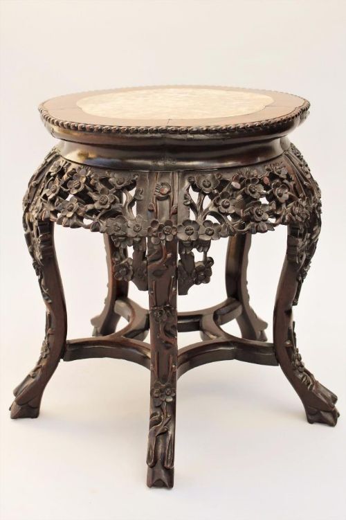 Quality Antique Chinese Hardwood & Marble Table / Urn Stand