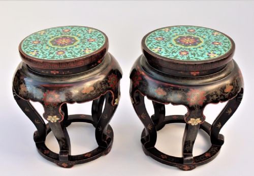 Stunning Pair of Antique Chinese Cloisonne Lacquer Tables
