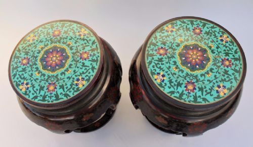 fig 1. Stunning Pair of Antique Chinese Cloisonne Lacquer Tables