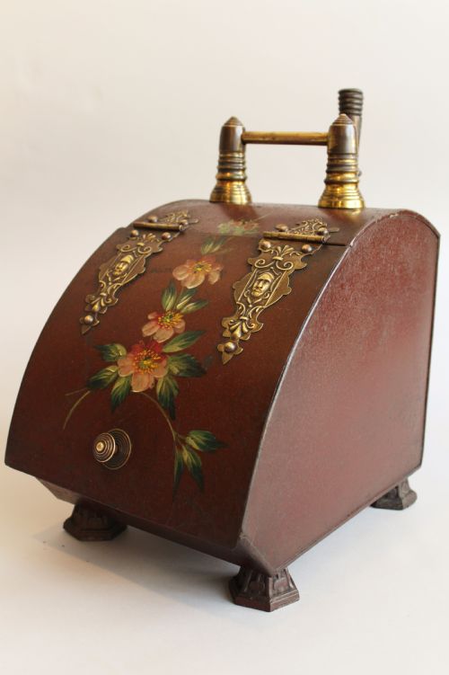 Victorian Painted Toleware Coal Box