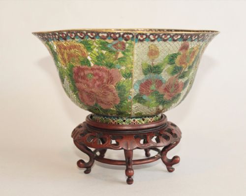 Antique Japanese Plique a Jour Enamelled Bowl on Stand