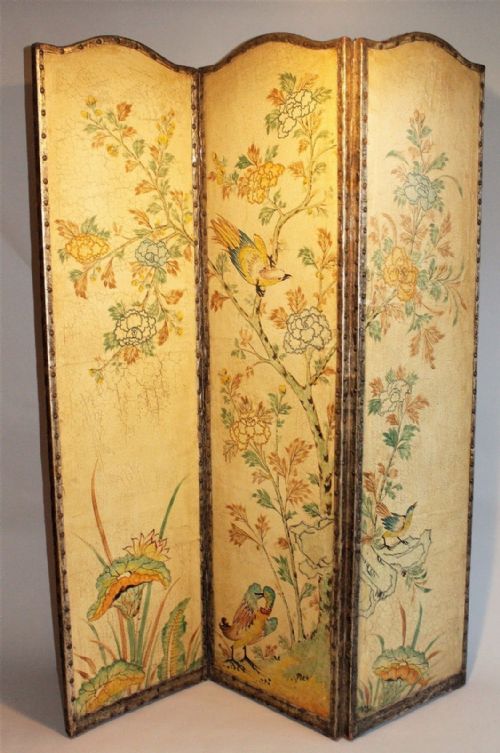 Antique Leather Three Panel Screen