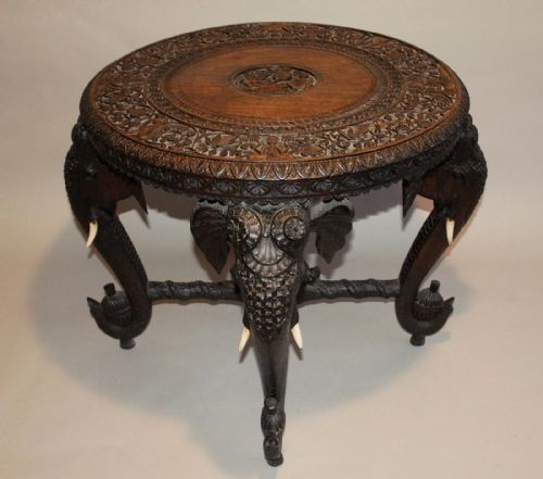 Anglo-indian Carved Hardwood Elephant Table