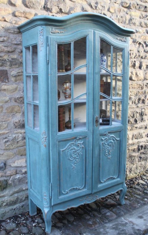 Antique Painted French Glazed Cabinet