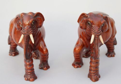 Unique Pair of Stylish Carved Walnut Elephants