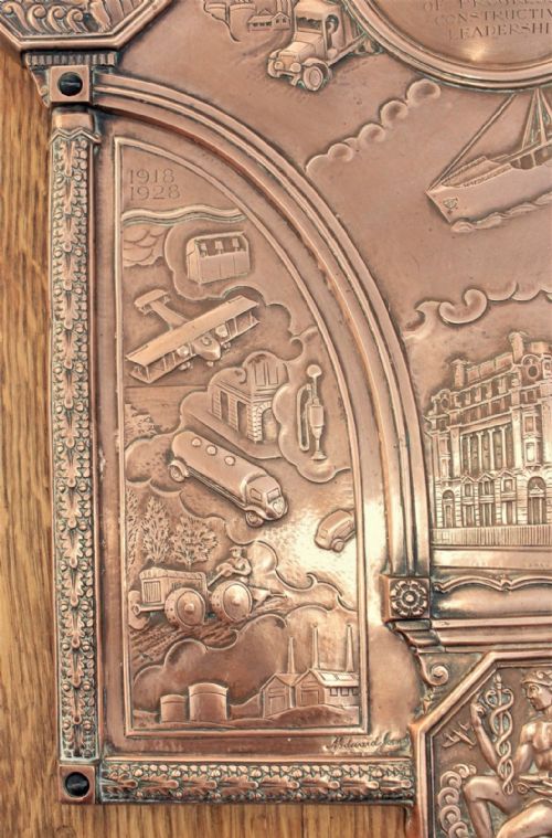 fig 2. Signed A E Jones Arts and Crafts Copper Plaque Anglo American Oil Company