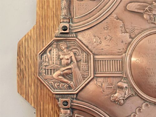 fig 6. Signed A E Jones Arts and Crafts Copper Plaque Anglo American Oil Company