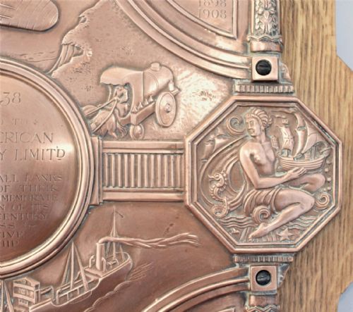 fig 7. Signed A E Jones Arts and Crafts Copper Plaque Anglo American Oil Company