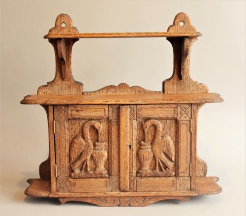 Arts and Crafts Solid Carved Oak Wall Cabinet