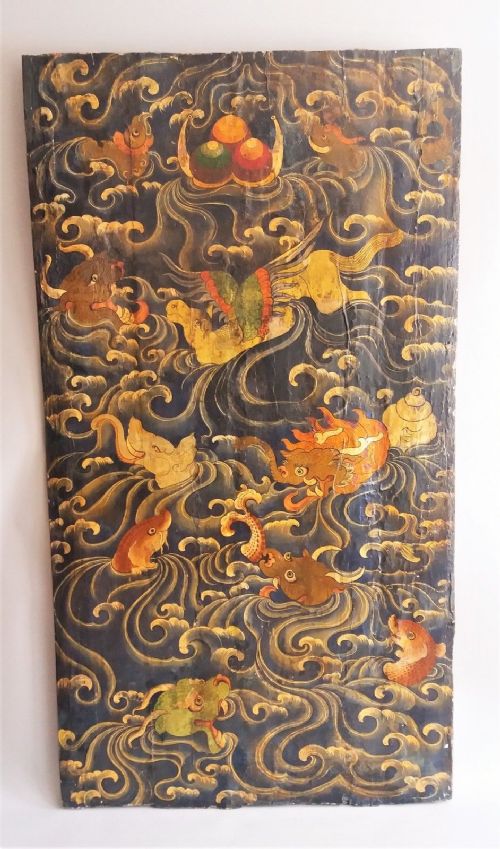 Fabulous Large Antique Tibetan Painted Door Temple Panel