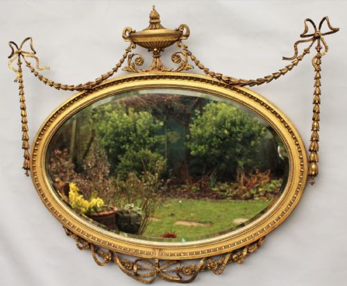 Victorian Regency Style Oval Gilt Overmantle Mirror Large