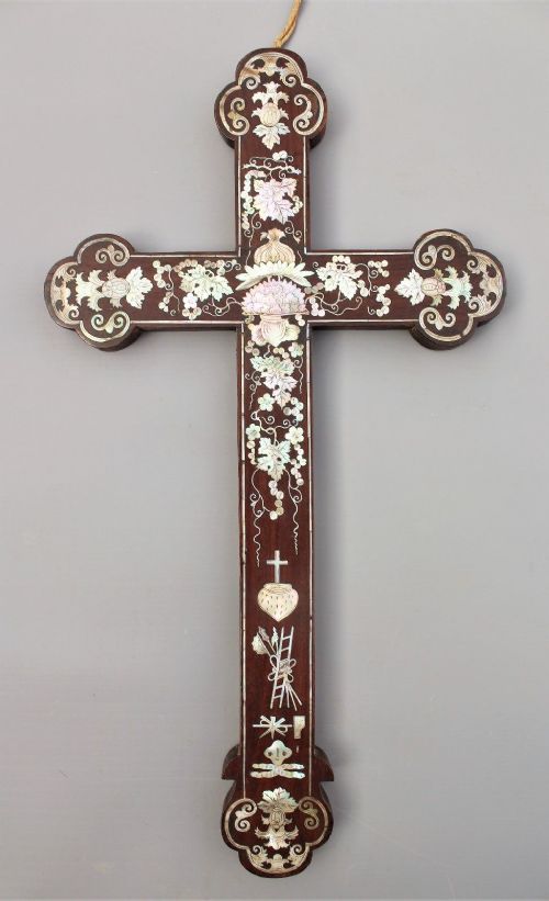 Antique Chinese Apostle Cross Rosewood and Mother of Pearl 18th Century