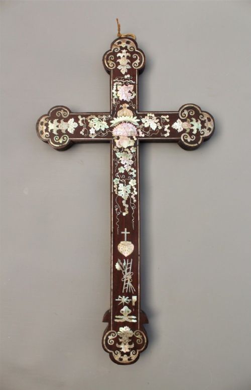 fig 1. Antique Chinese Apostle Cross Rosewood and Mother of Pearl 18th Century