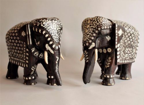 Pair of Inlaid Rosewood Indian Elephants