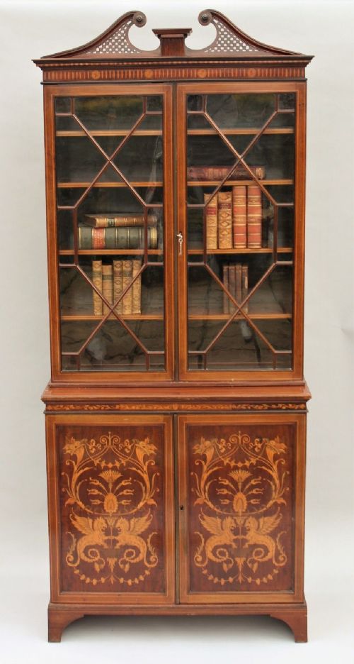 Inlaid Mahogany Sheraton Revival Bookcase