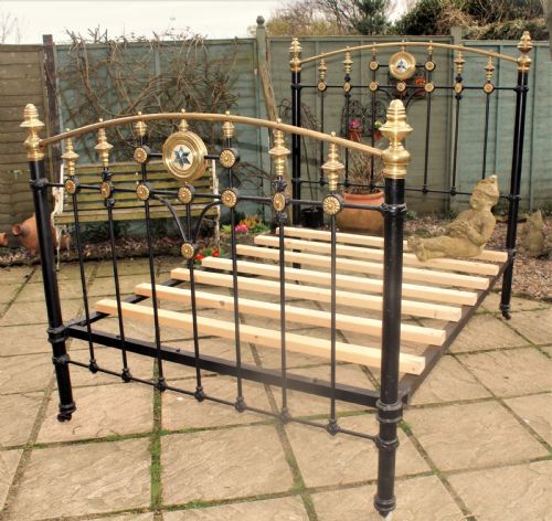Victorian Cast Iron and Brass Double Bed