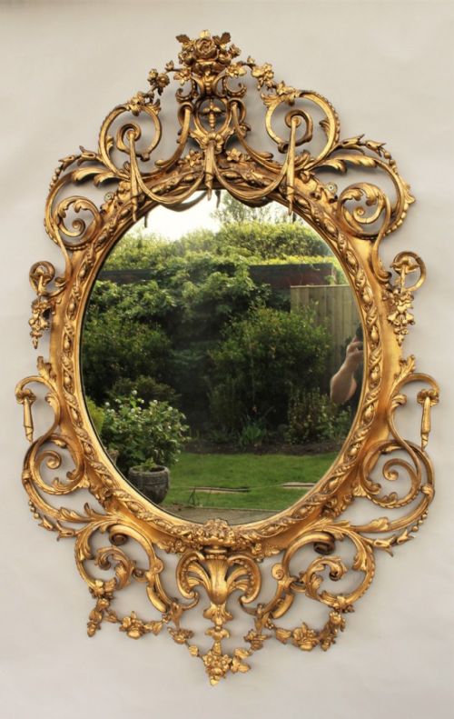 Amazing 19th Century Ornate Gilded Oval Mirror