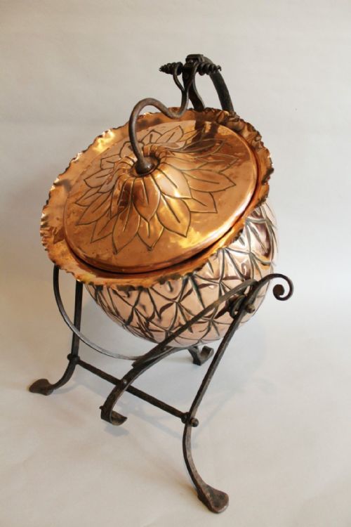 Fabulous Arts and Crafts Copper and Wrought Iron Coal Scuttle