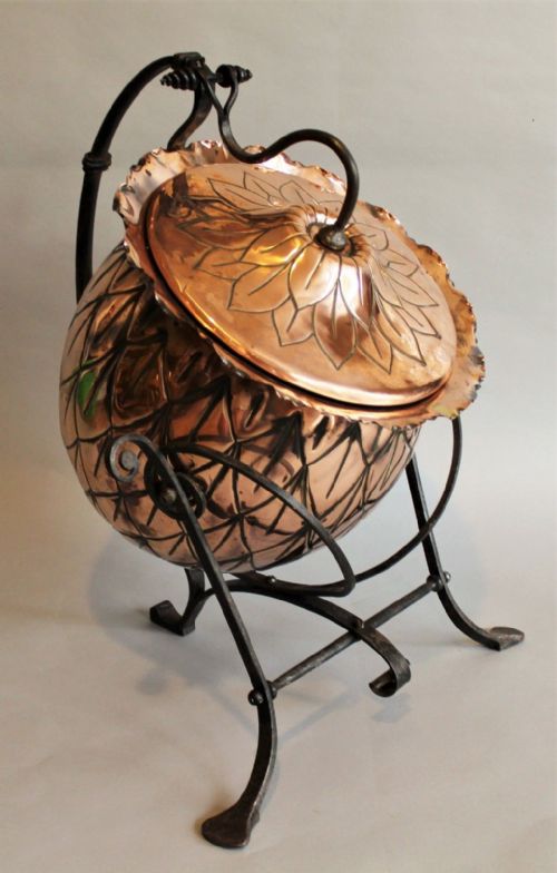 fig 1. Fabulous Arts and Crafts Copper and Wrought Iron Coal Scuttle