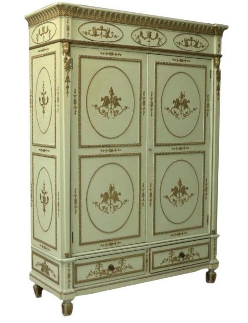 19th Century Regency Style Painted and Parcel Gilt Double Wardrobe / Armoire
