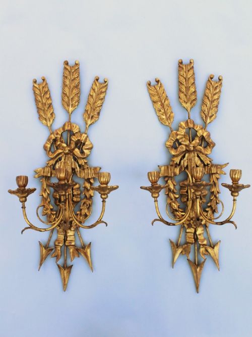 Pair of Italian Giltwood Wall Sconces 19th Century