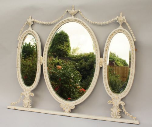 Pretty Victorian Painted Triptych Mirror