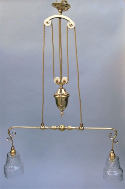 Good Quality Victorian Rise & Fall 2 Branch Chandelier