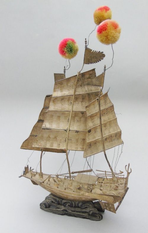 ANTIQUE CHINESE WHITE METAL SAILING JUNK BOAT - ADDITIONAL PHOTO 1