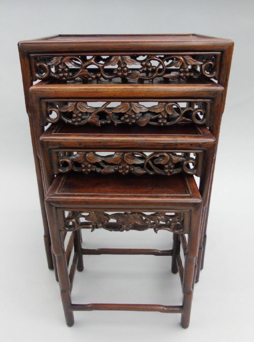 fig 1. Antique Chinese Carved Hardwood Quartetto Nest of Tables