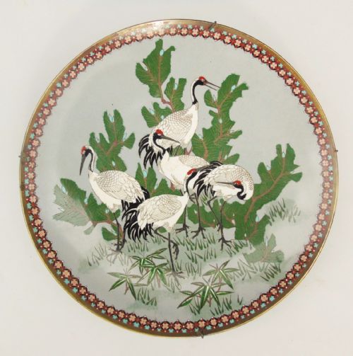 Japanese Meiji Cloisonne Charger Storks