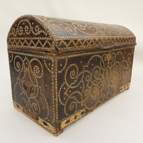 Large Queen Anne Period Studded Leather Dome Top Trunk Early 18th Century