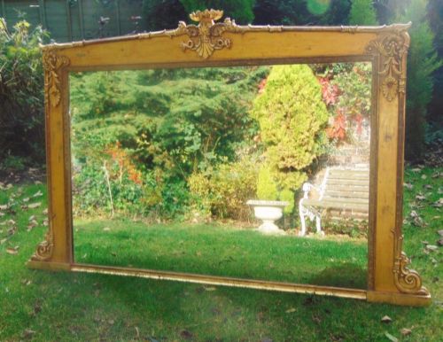 Antique Gilt Wood Overmantel Mirror Large Scale