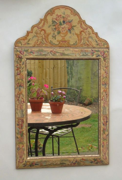 Antique Tapestry Queen Anne Style Cushion Frame Mirror