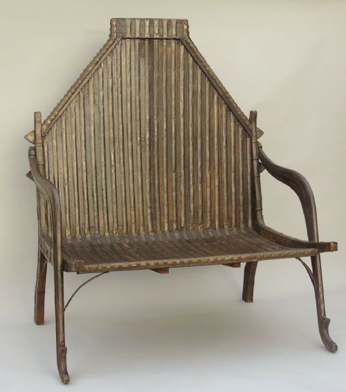 Large Rajasthani Hardwood & Metal Strapwork Bench