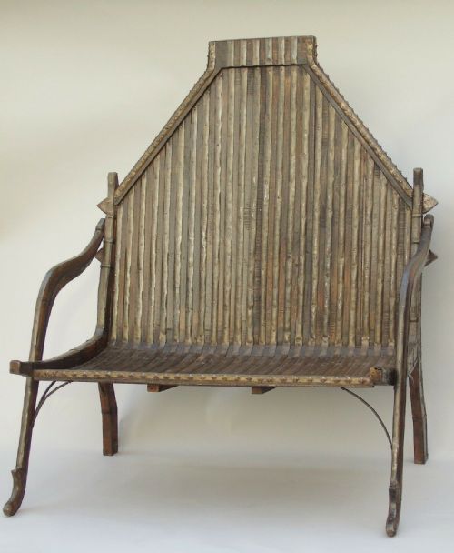 fig 1. Large Rajasthani Hardwood & Metal Strapwork Bench