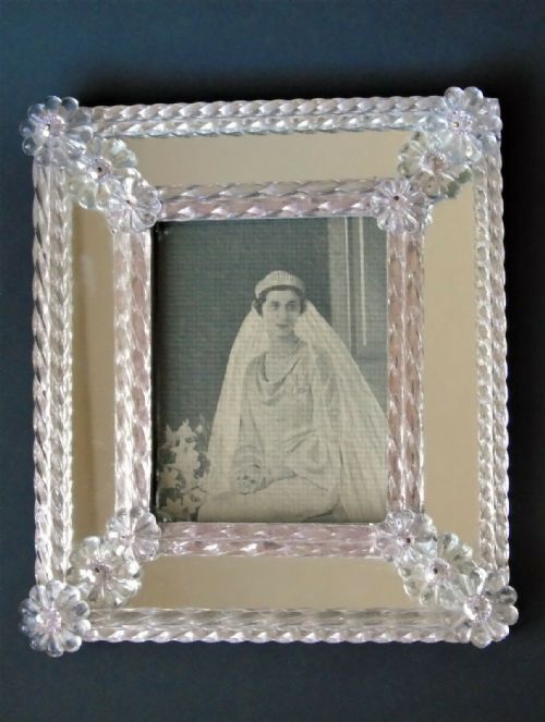 Antique Venetian Pink Glass Mirrored Photograph Frame