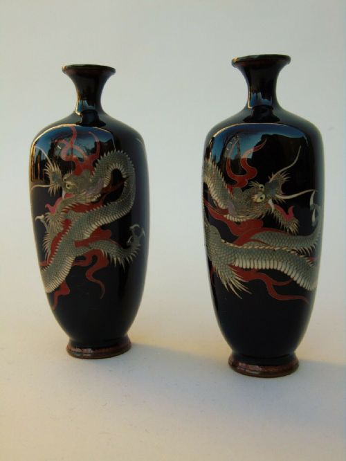Good Pair of 19th Century Cloisonne Dragon Vases