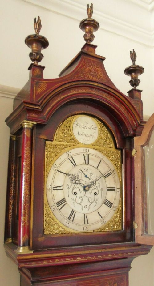 fig 1. Outstanding 18th Century Red Lacquer Chinoiserie Longcase Clock