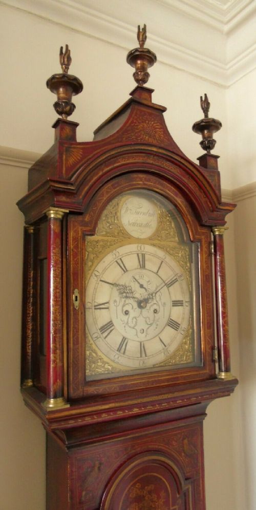 fig 2. Outstanding 18th Century Red Lacquer Chinoiserie Longcase Clock