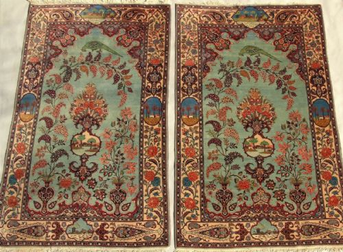 Rare Pair of Fine Antique Kashan Carpets