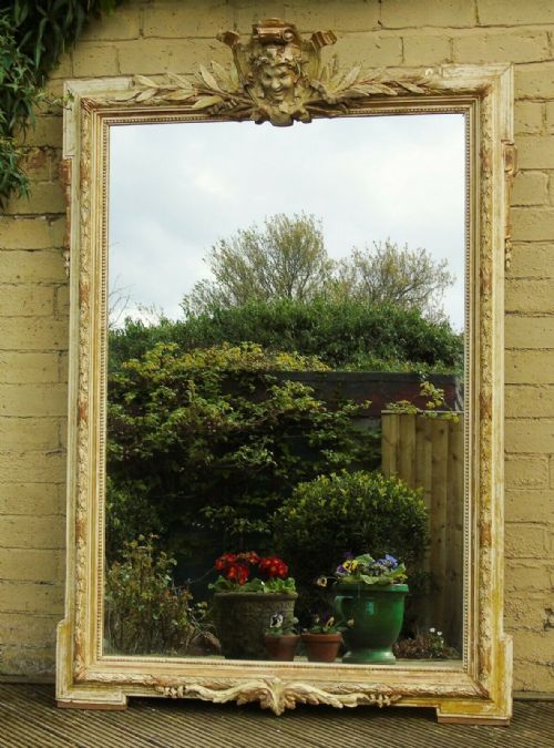 Fabulous Large Italian Hand Painted & Gilded Mirror Mask Pediment Crest