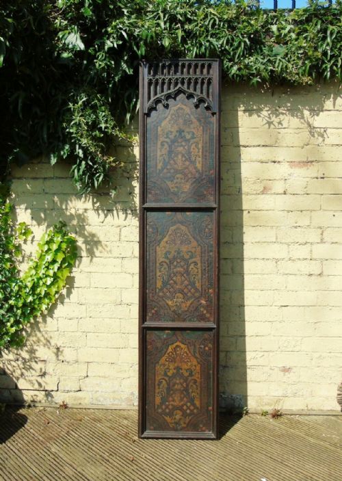Rare Antique Hand Painted Leather Gothic Screen  Panel