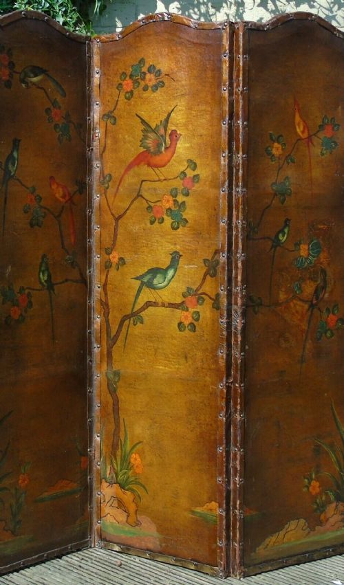 Antique Leather Three Fold Screen