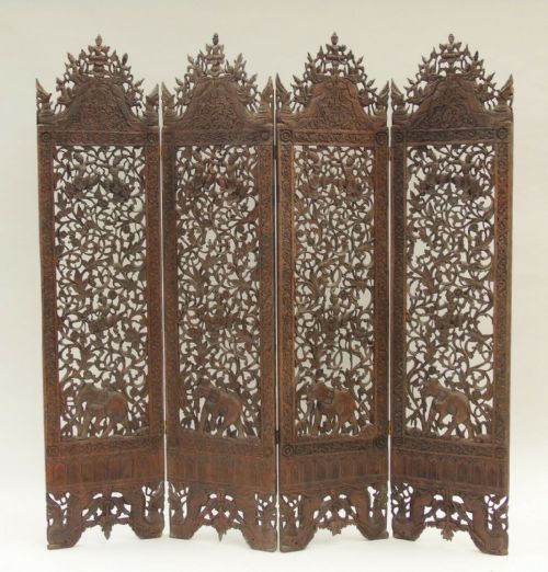 Stunning Indian Hand Carved Antique Four Fold Screen