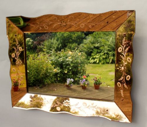 Beautiful Art Deco Peach Glass Mirror
