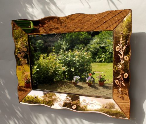fig 1. Beautiful Art Deco Peach Glass Mirror