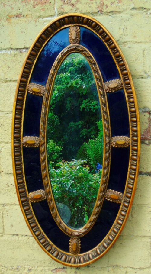 19th Century Blue Glass Marginal Oval Mirror